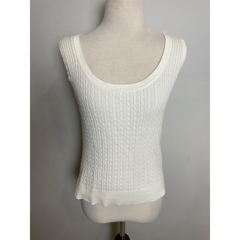 Jeanne Pierre Cream Cable Knit Sleeveless Sweater Tank Top Scoop Neck Medium